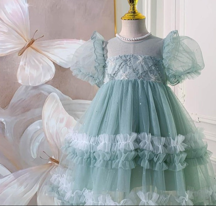 Vestido Infantil Tule Camadas Brilhante