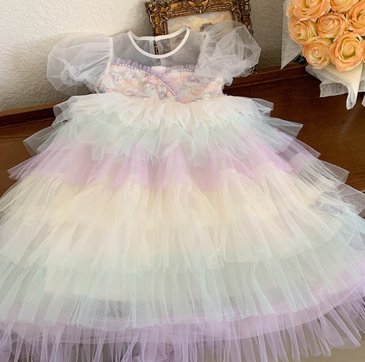 Vestido Infantil Tule Camadas Brilhante