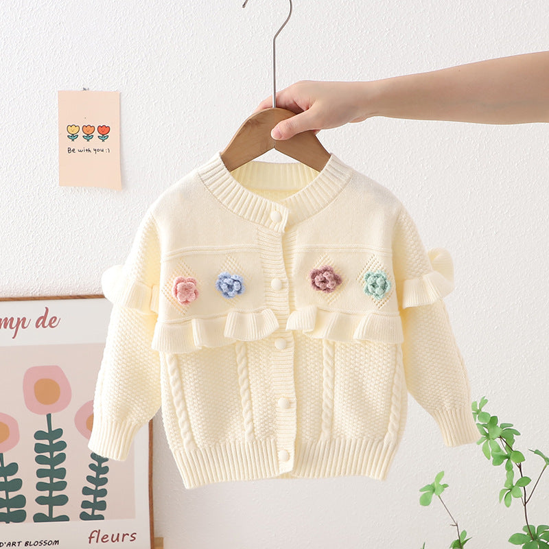 Cardigan Infantil Tricô Florzinhas