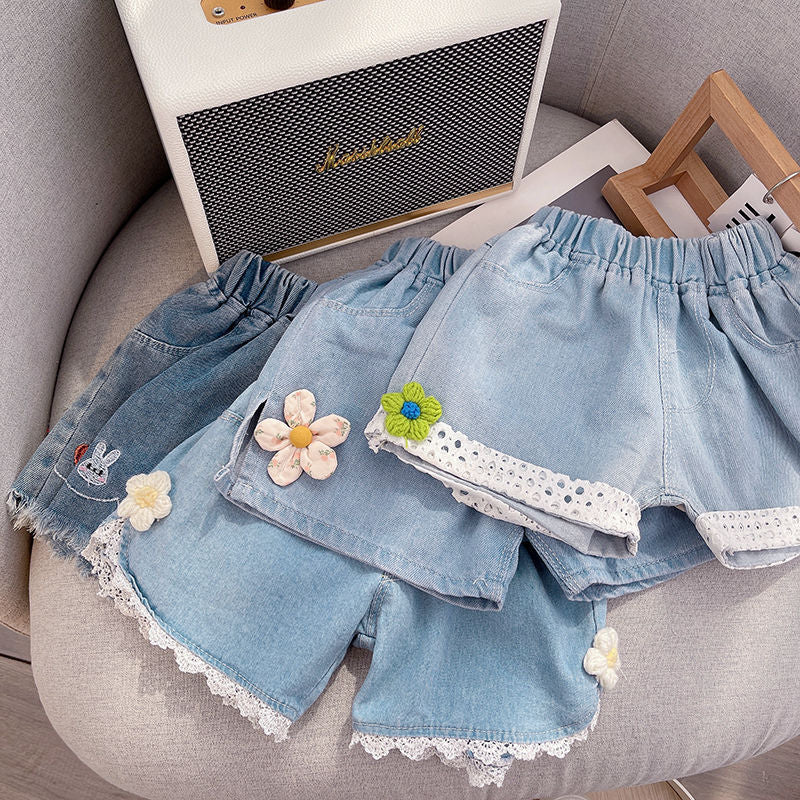 Shorts Infantil Feminino Jeans Florzinhas