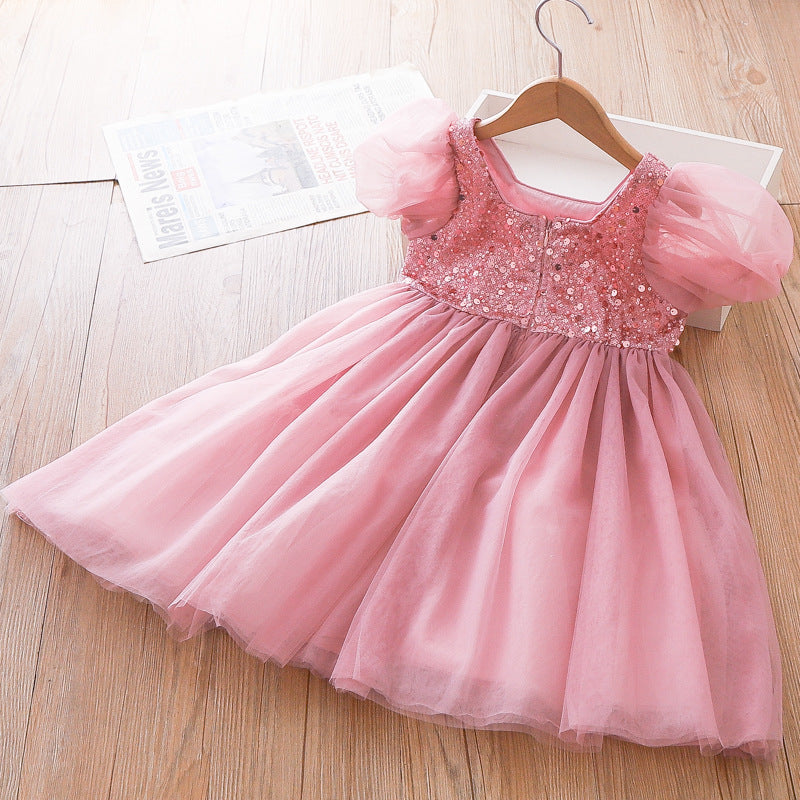 Vestido Infantil Tule Rosa Pedrarias