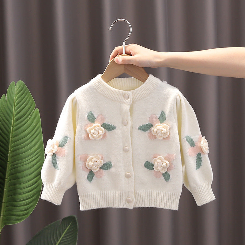 Cardigan Infantil Feminino Florzinhas 3D