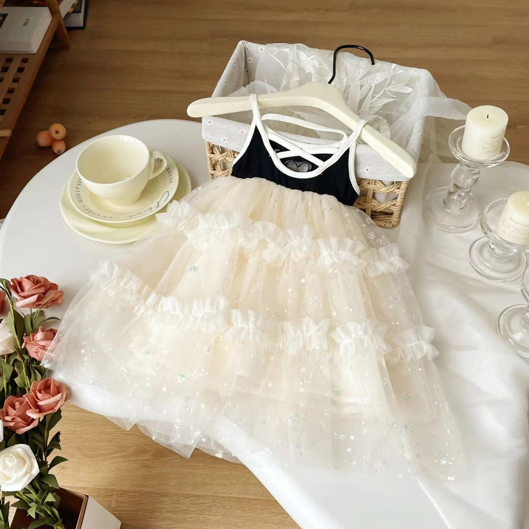 Vestido Infantil Coração e Tule Estrelinhas