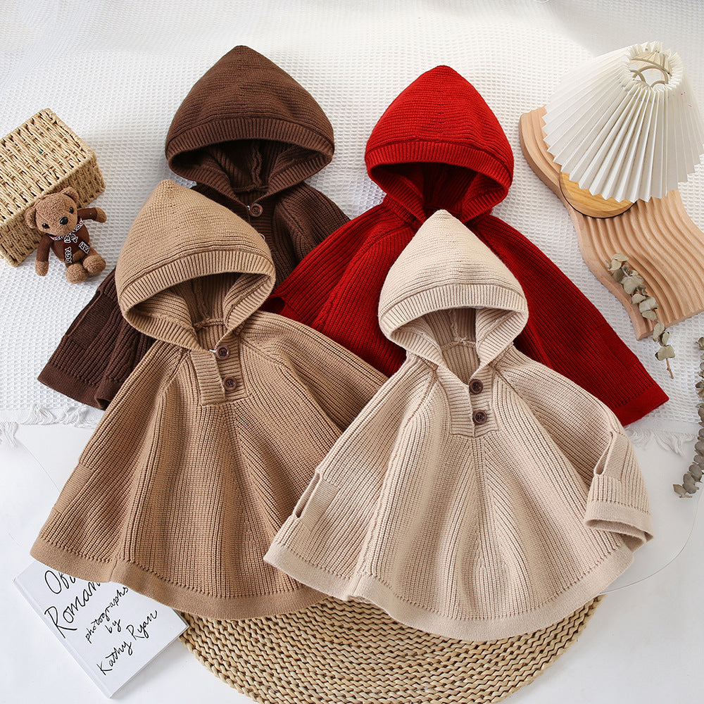 Poncho Infantil Tricô com Capuz