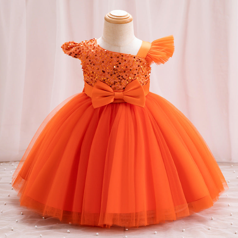 Vestido De Festa Infantil Brilhante Manguinha Bufante