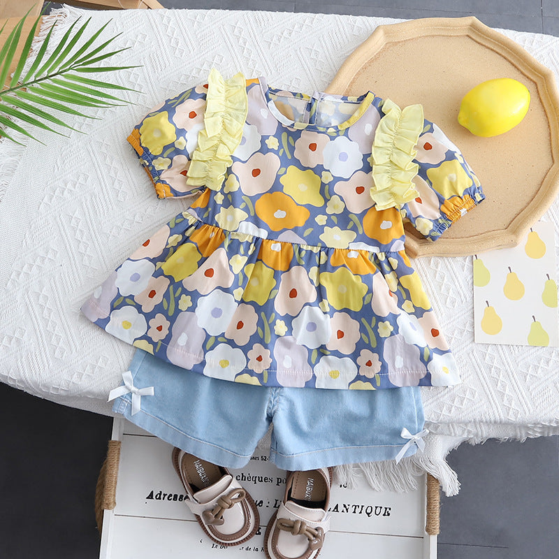 Conjunto Infantil Verão Florzinhas e Jeans