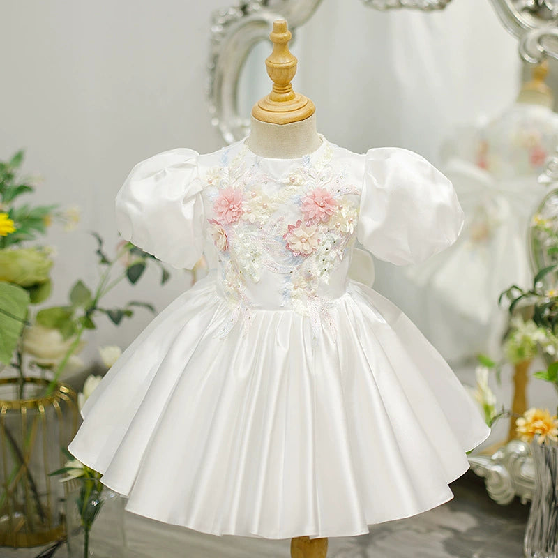Vestido de Festa  Infantil Branco Flores