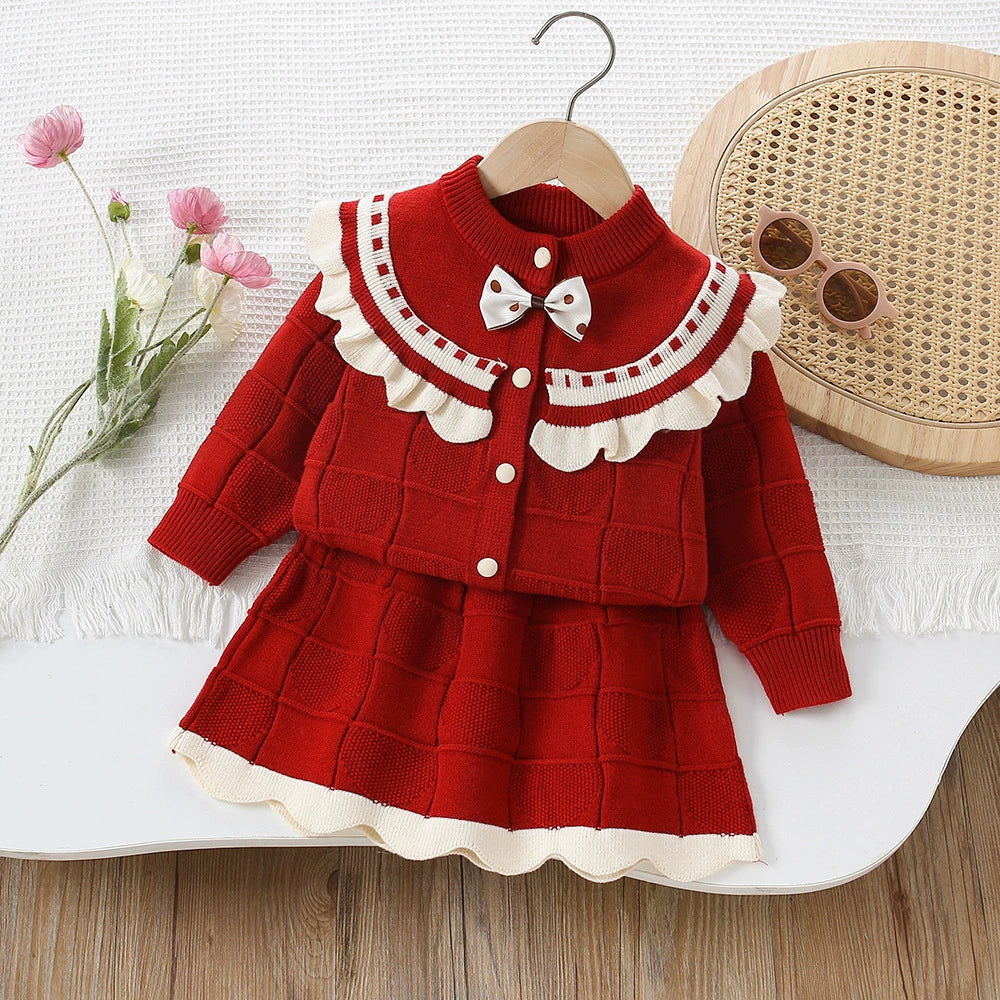 Conjunto Infantil Feminino Tricô Mussi Lacinho