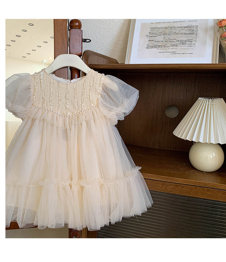 Vestido Infantil De Tule Pérolas