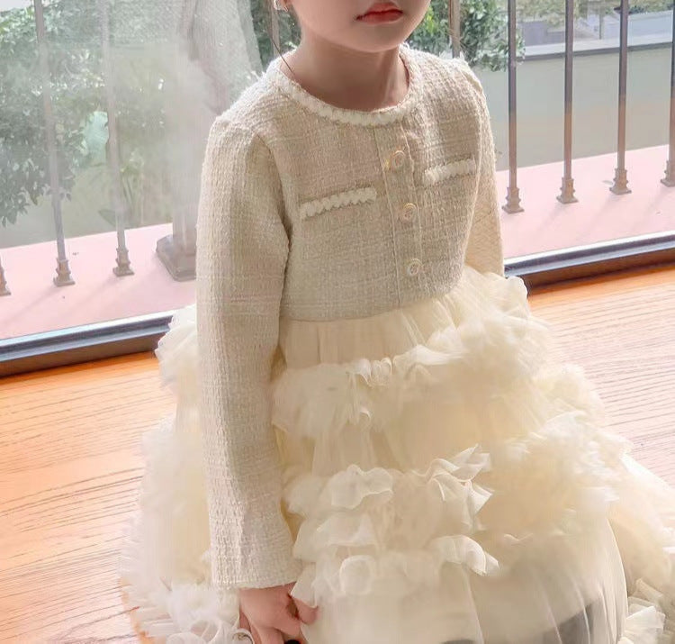Vestido Infantil Tweed e Tule