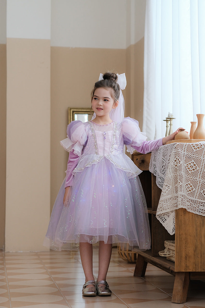 Vestido Infantil Princesa Manga Longa Brilhante