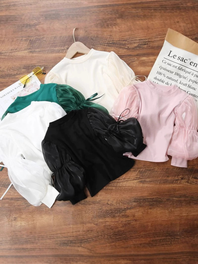 Blusa Infantil Feminina Manga Bufante Lacinhos