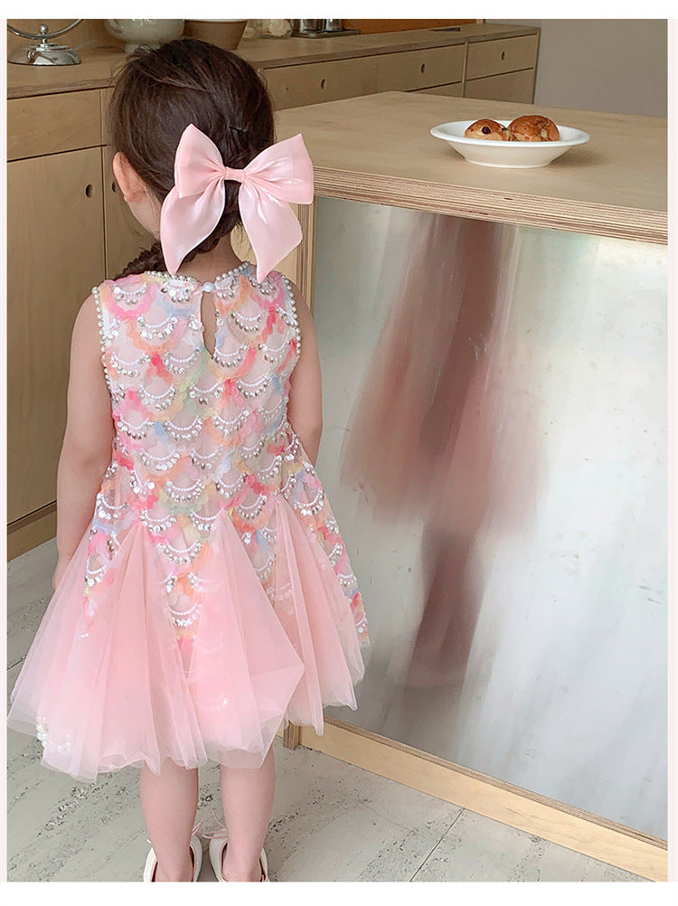 Vestido Infantil Brilhante Rosa Sereia