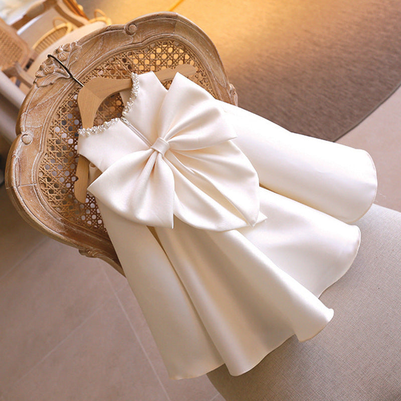 Vestido Infantil Branco com Laço e Pedras