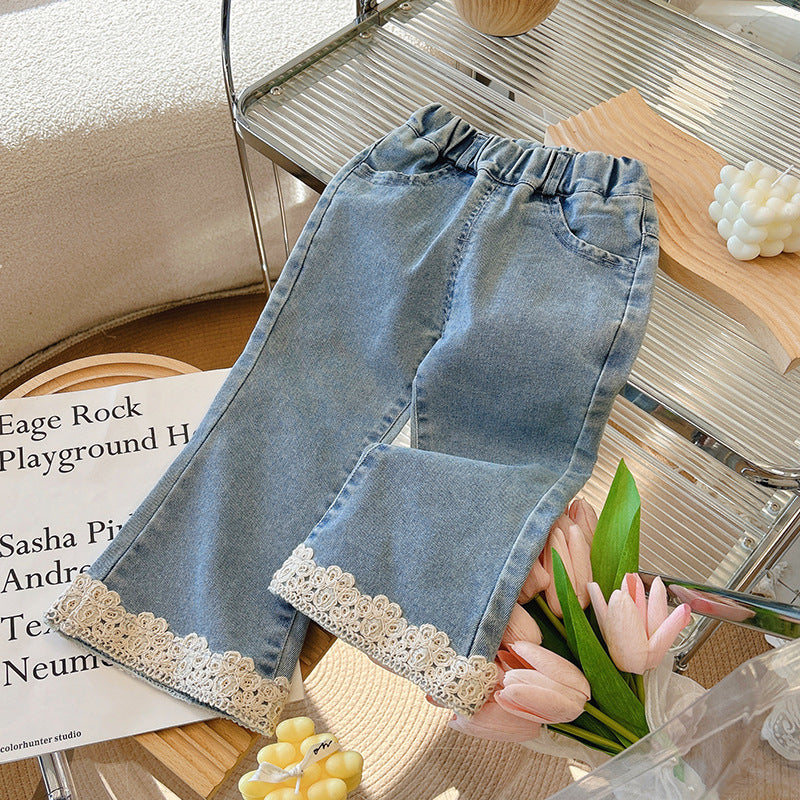 Calça Infantil Feminina Jeans Barra Rendinha