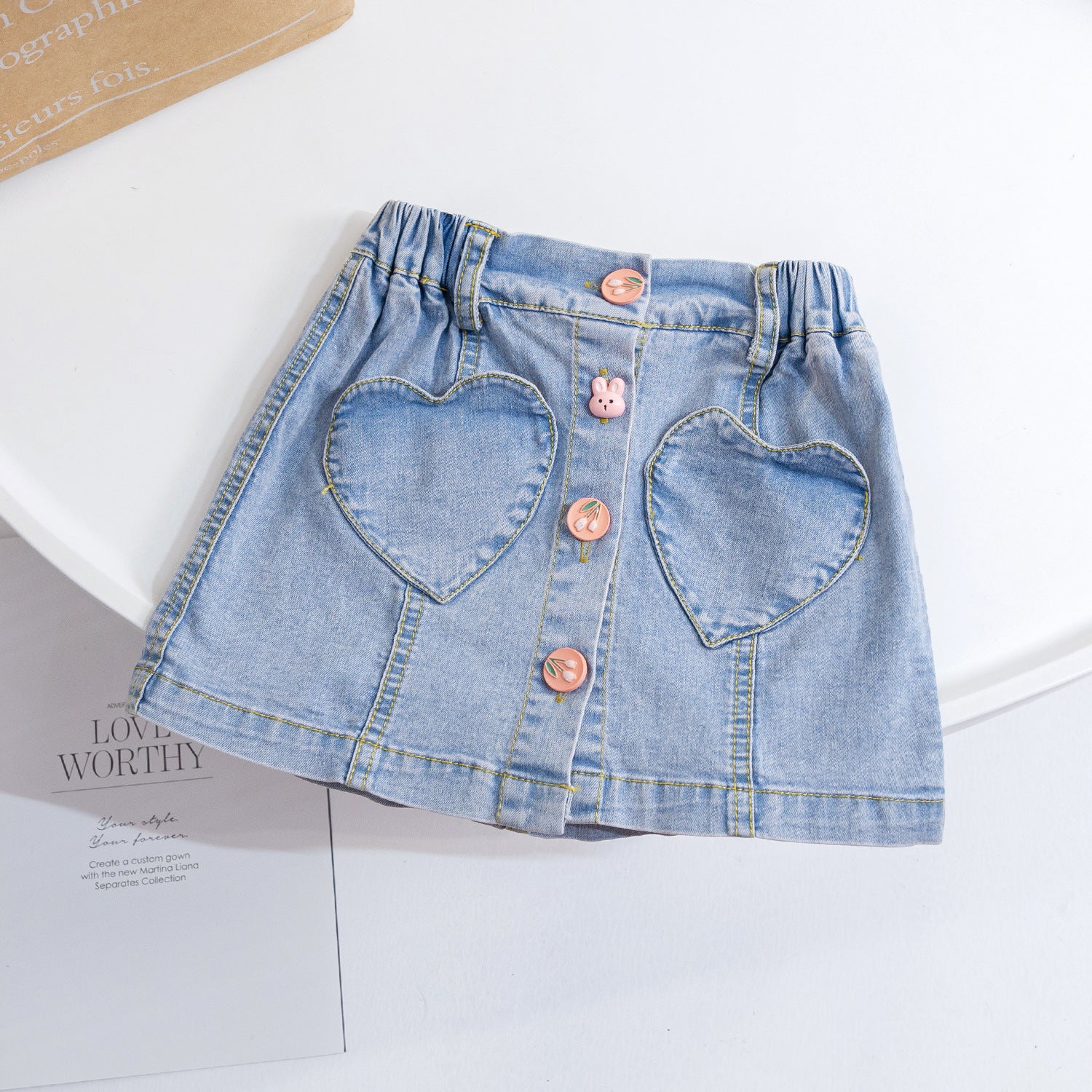 Saia Infantil Jeans Botõezinhos Corações