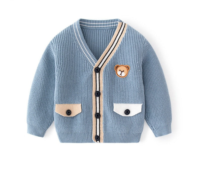 Cardigan Infantil Tricô Bolsinhos Ursinho