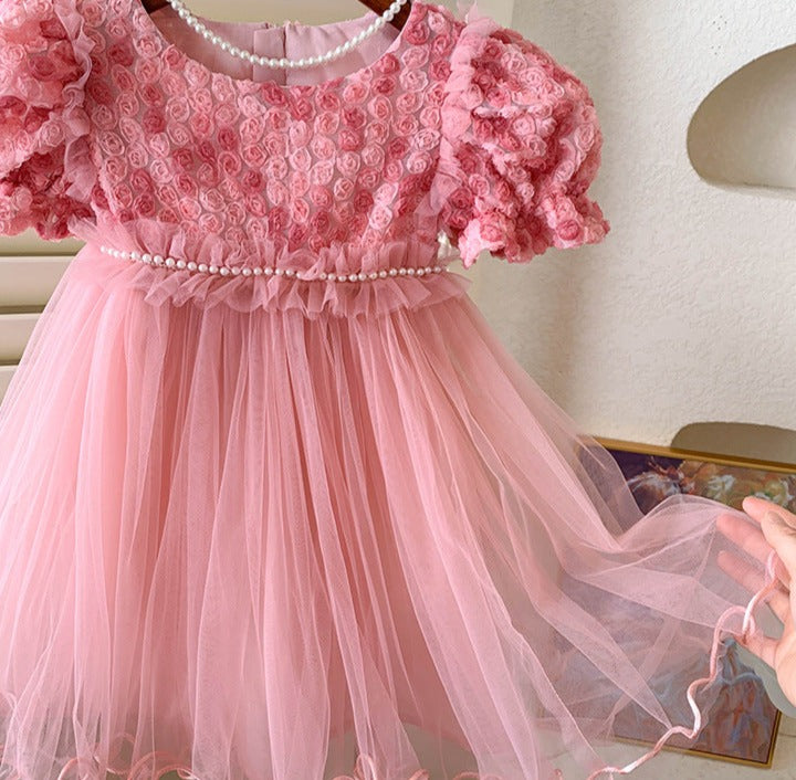 Vestido Infantil Tule Pérolas Florzinhas