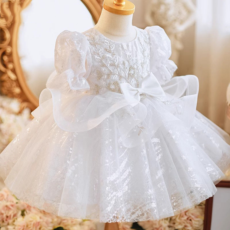 Vestido Infantil De Festa Branco Lacinho