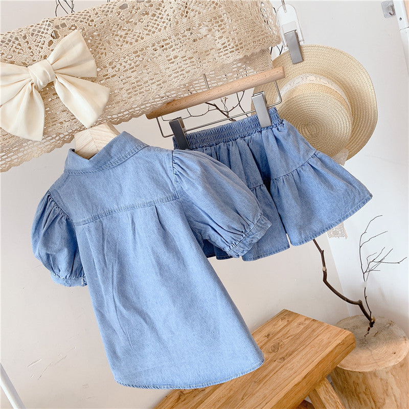 Conjunto Infantil Feminino Jeans Bolsinhos