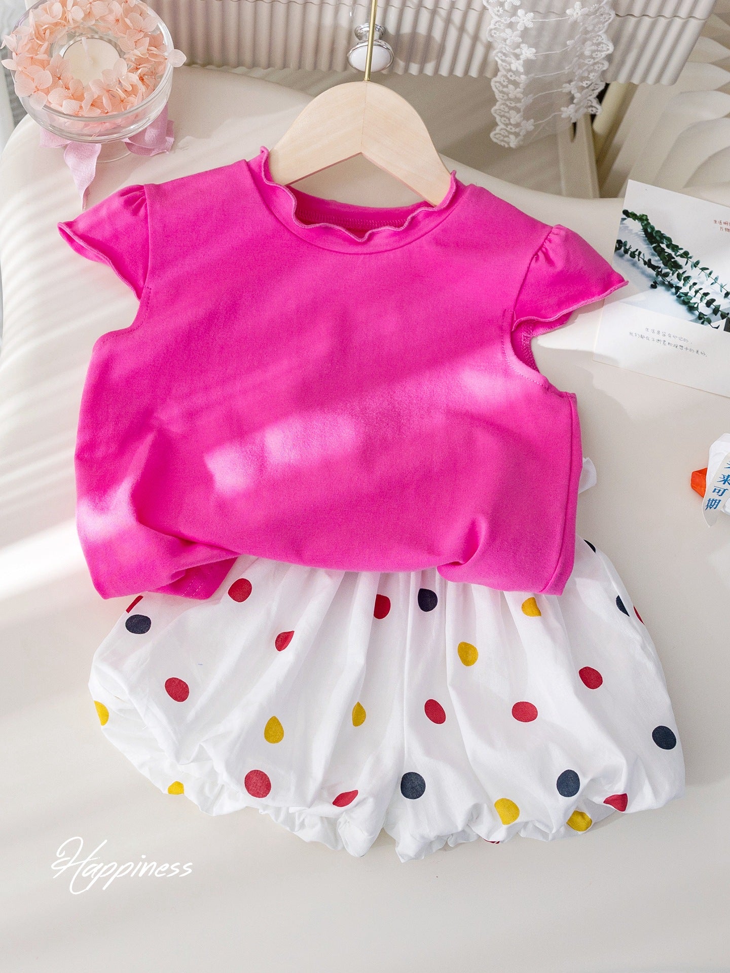 Conjunto Infantil Feminino Rosa e Bolinhas