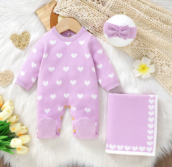 Macacão Infantil Feminino de Tricõ Corações