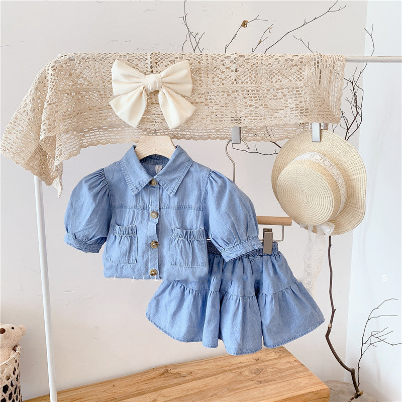 Conjunto Infantil Feminino Jeans Bolsinhos