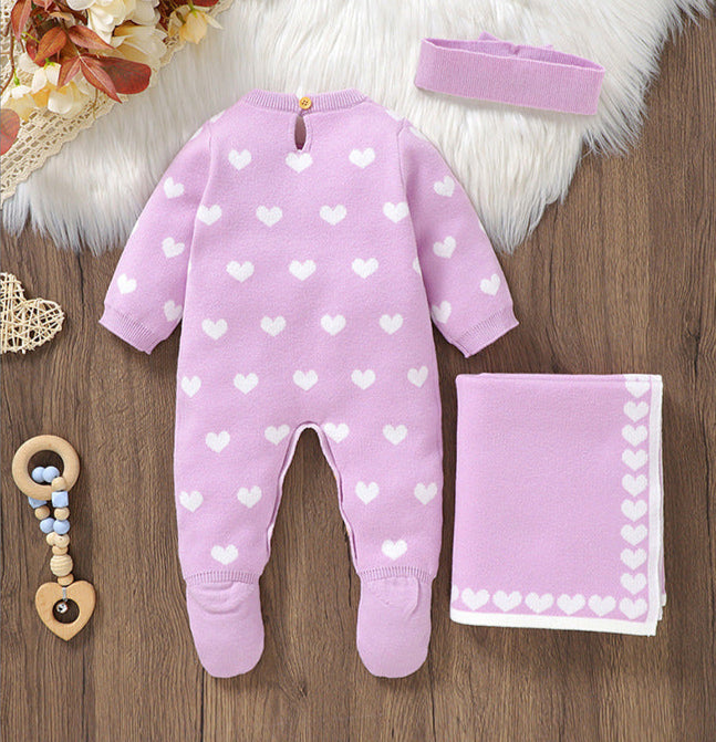 Macacão Infantil Feminino de Tricõ Corações