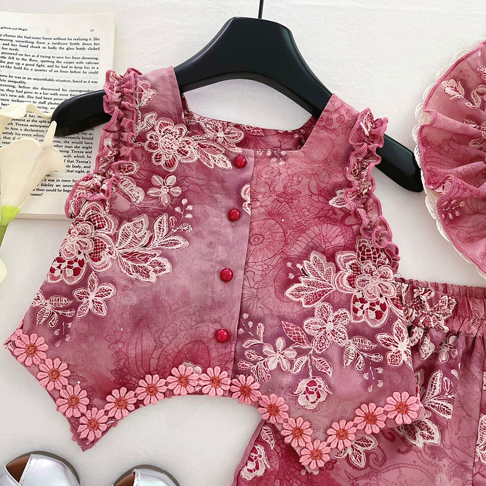 Conjunto Infantil Rendado Flores