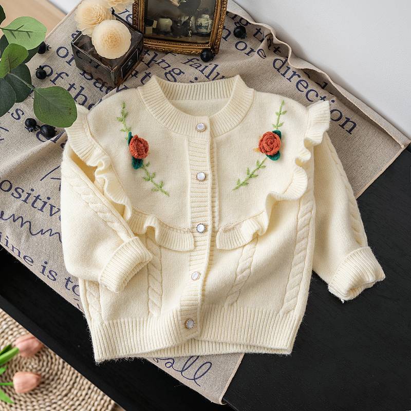 Cardigan Infantil Feminino Tricô Florzinhas