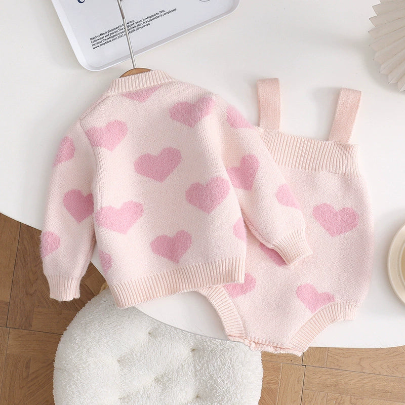 Conjunto Infantil Tricô Corações