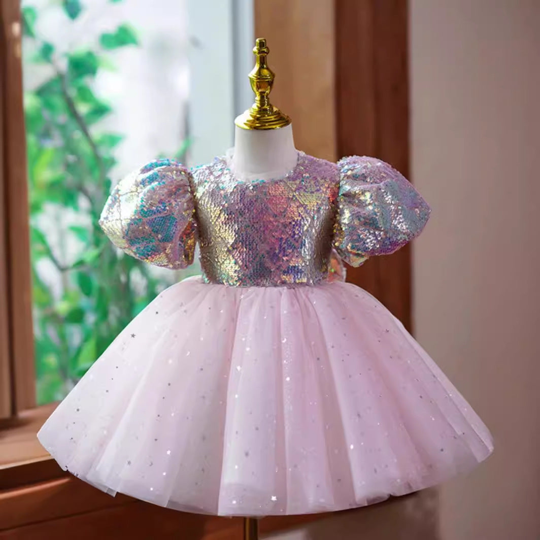 Vestido De Festa Infantil Brilhante Lacinho