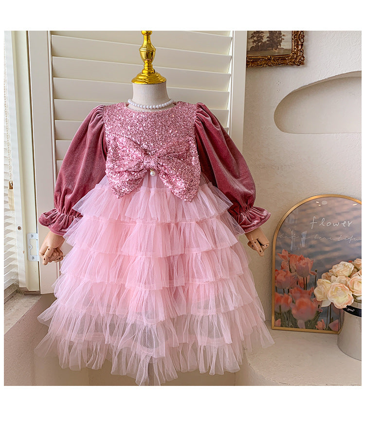 Vestido Infantil Rosa Brilhante Lacinho