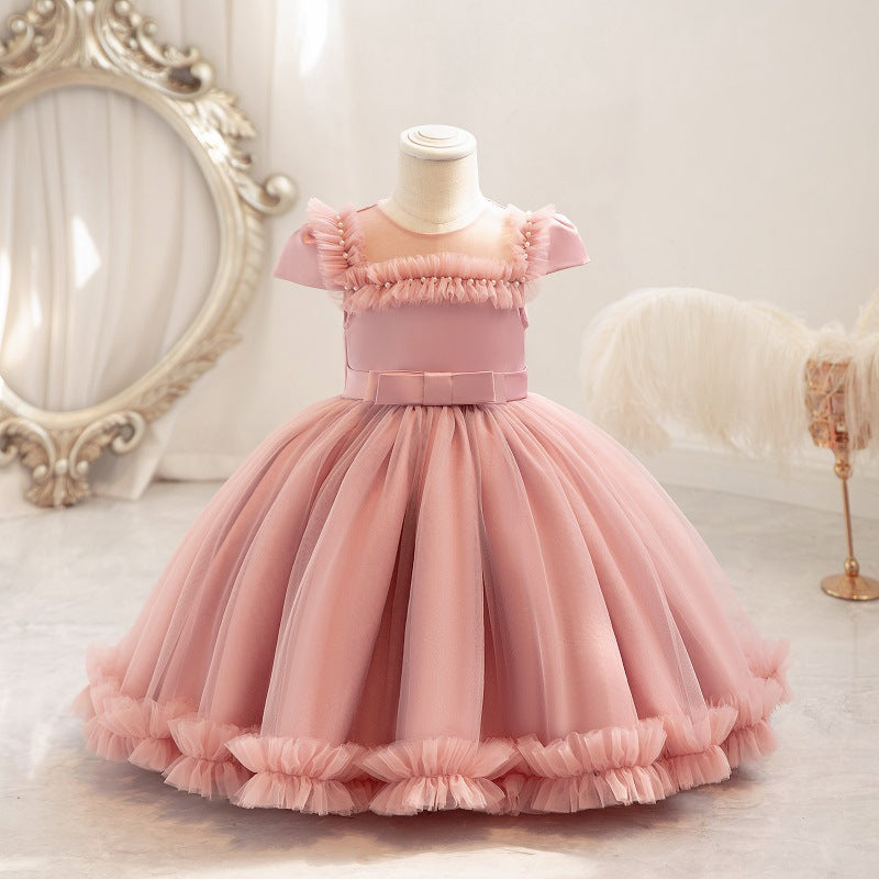 Vestido De Festa Infantil Tule Plíssadinho e Pérolas