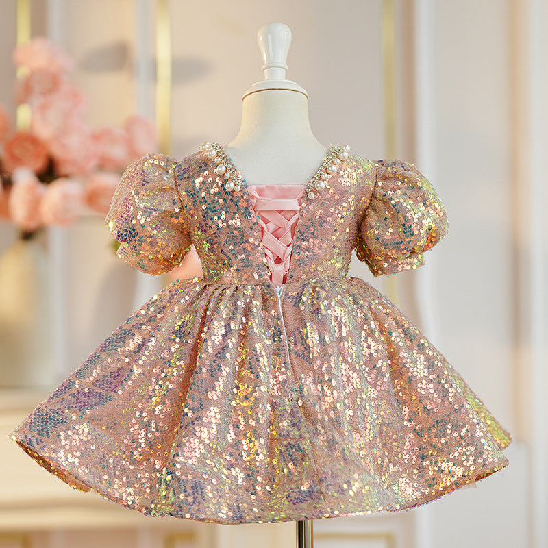 Vestido Infantil De Festa Brilhante Pérolas