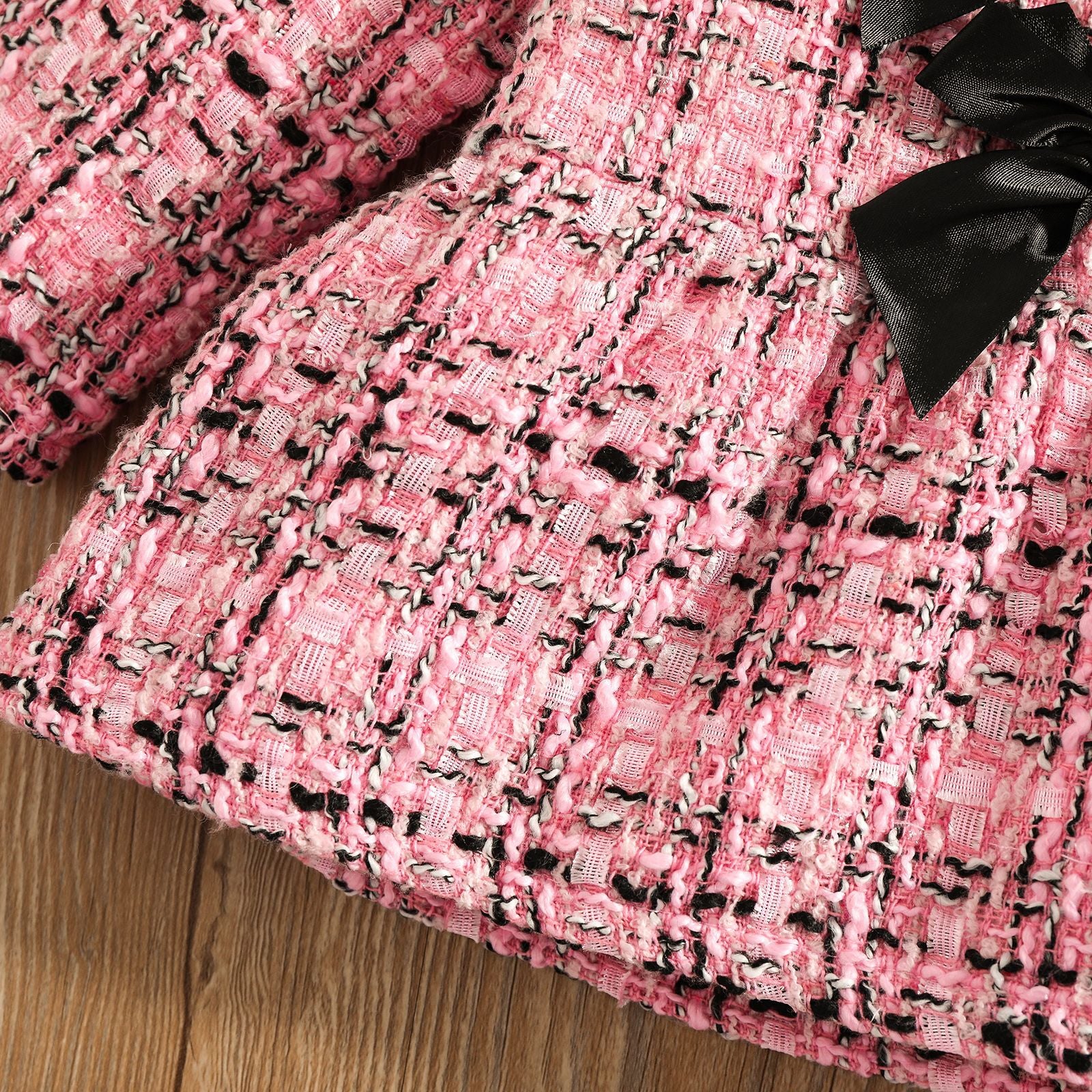 Conjunto Infantil Feminino Tweed Rosa Lacinhos