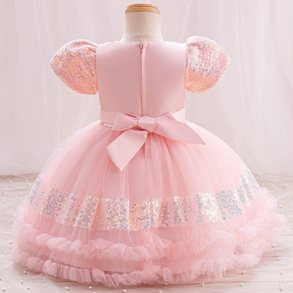 Vestido De Festa Infantil Lantejoulas Brilhante Lacinho