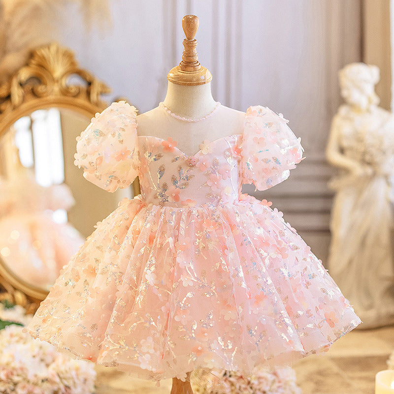Vestido de Festa Infantil com Flores Brilhantes
