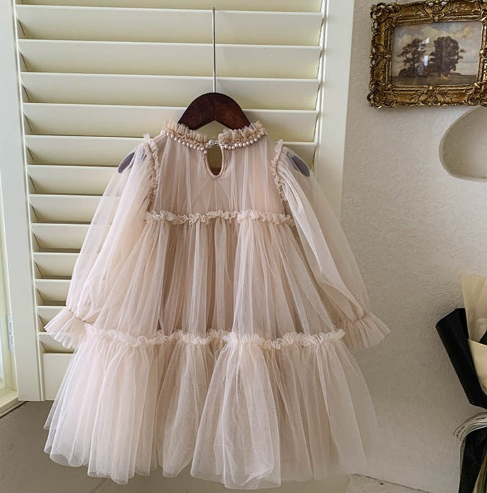 Vestido Infantil Tule Renda e Pérolas