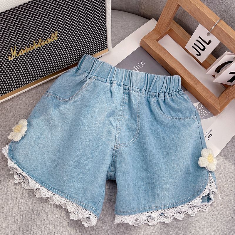 Shorts Infantil Feminino Jeans Florzinhas