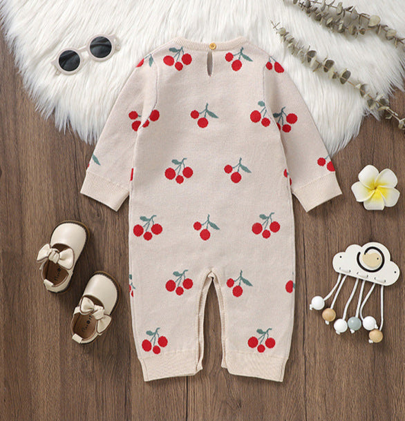 Macacão Infantil Tricô Cerejinhas