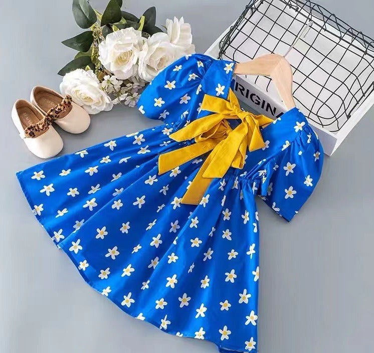 Vestido Infantil Azul Florzinhas