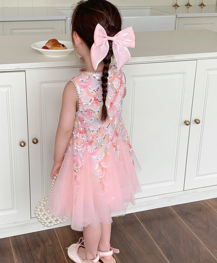 Vestido Infantil Brilhante Rosa Sereia