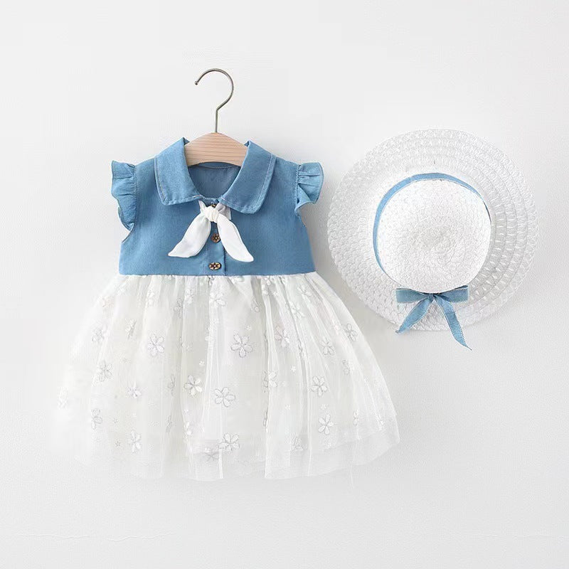 Vestido Infantil Tule e Jeans Lacinho