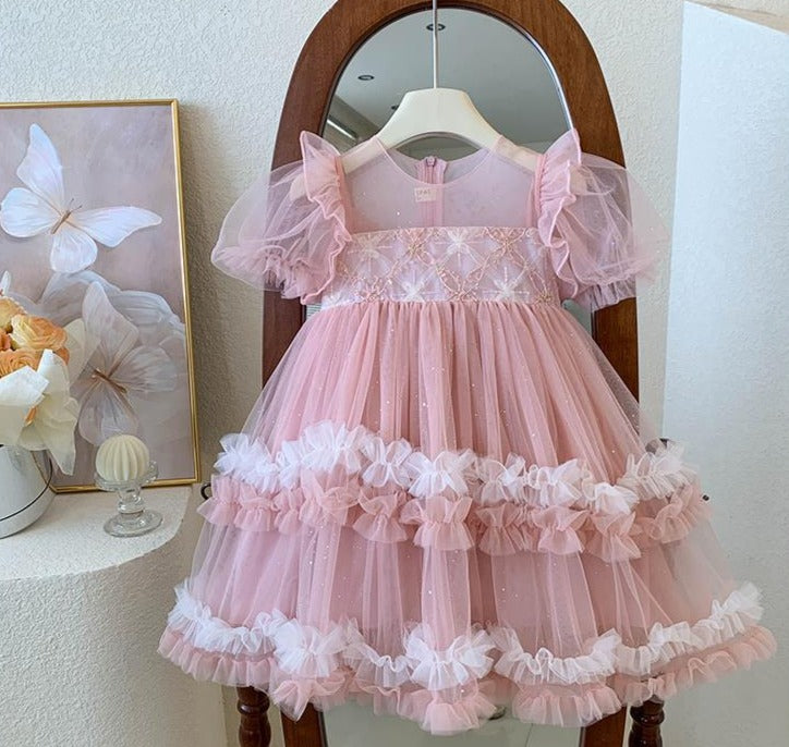 Vestido Infantil Tule Camadas Brilhante