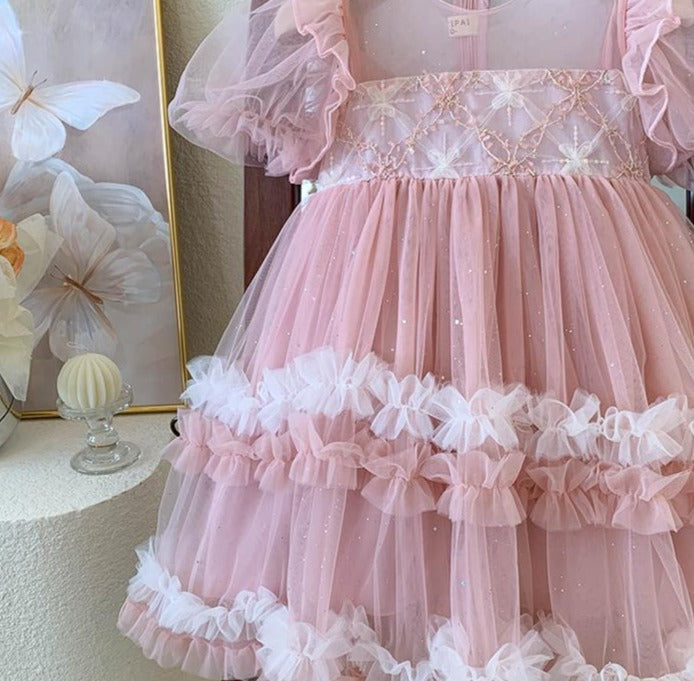 Vestido Infantil Tule Camadas Brilhante