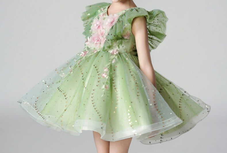 Vestido Infantil Verde Florzinhas