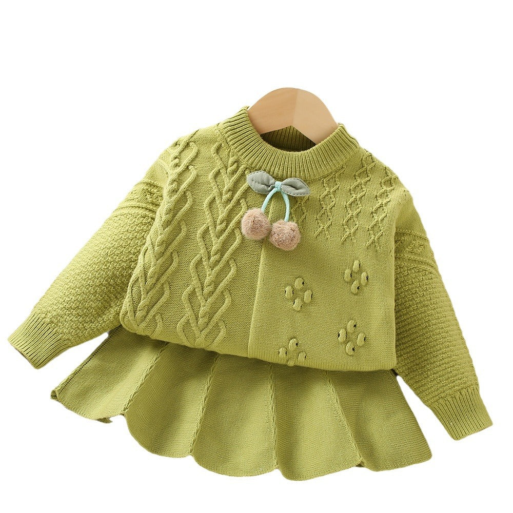 Conjunto Infantil Feminino Tricô Plíssado Pompom