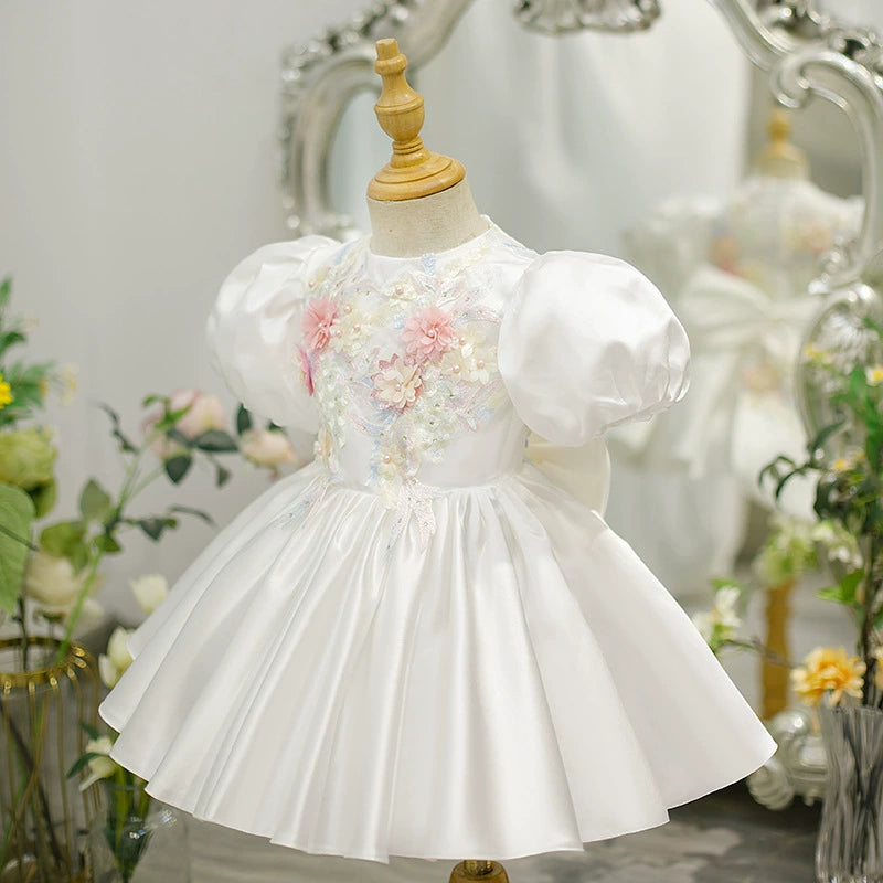 Vestido de Festa  Infantil Branco Flores