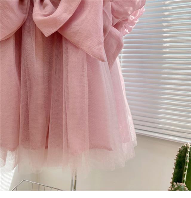 Vestido Infantil Tule Rosa Lacinho